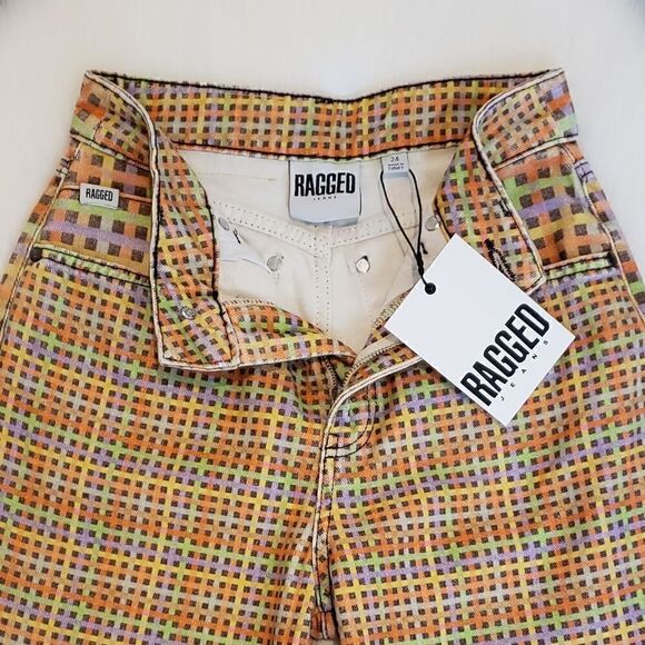 The Ragged Priest Oblivion Rainbow Plaid High Rise Straight Dad Jeans Size 24 - Picture 9 of 16